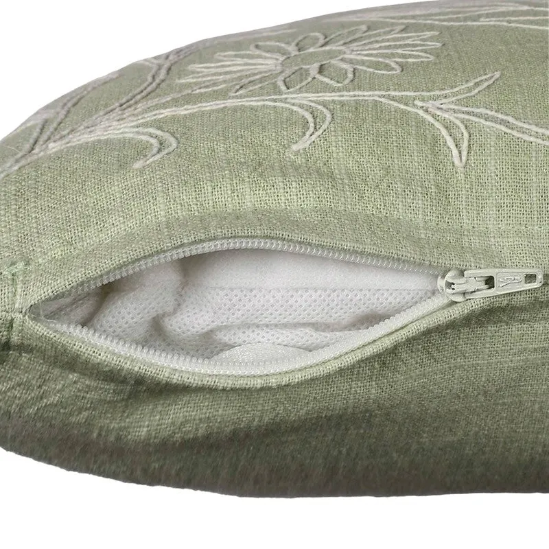 Floral Elegance Cotton Cushion Cover (Green) - Set of Two media 5