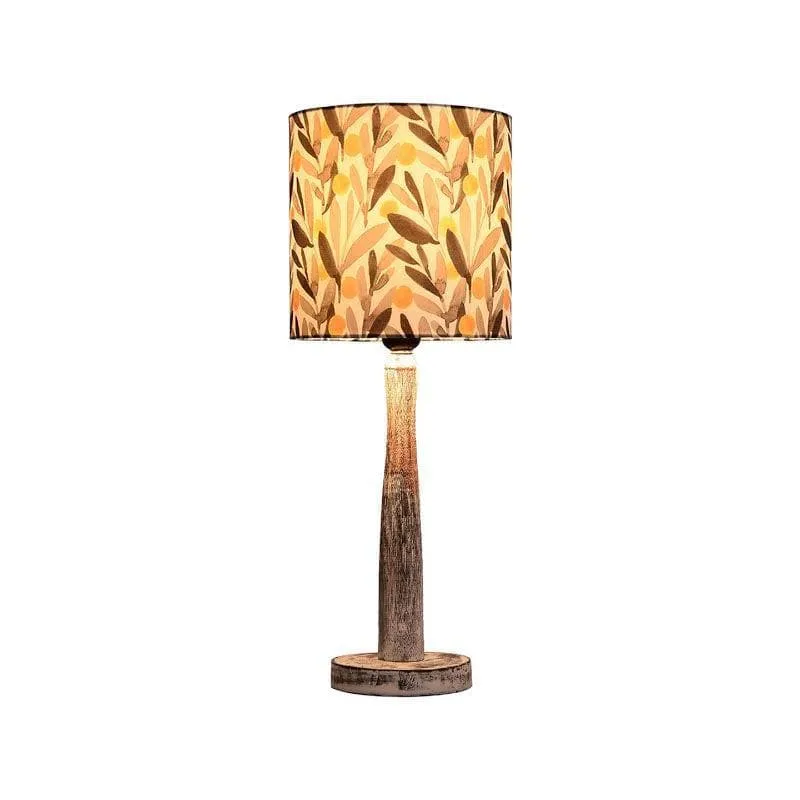 Grey Glamour With Wooden Pillar Fabric Table Lamp - Multicolor media 4