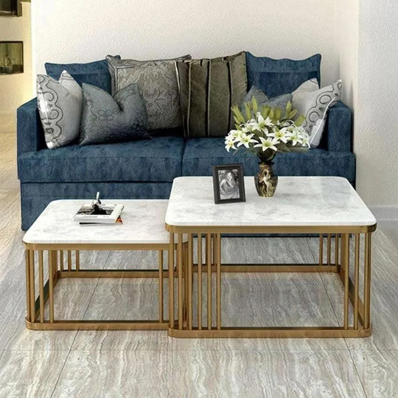 Elysian Edge Accent Table with Marble Top (Gold & White) - Set Of Two media 1