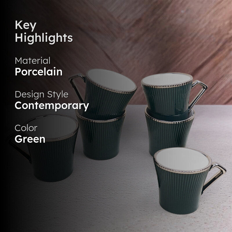 Thira Porcelain Tea Cup (180 mL Each/Green) -  Set of Six media 2