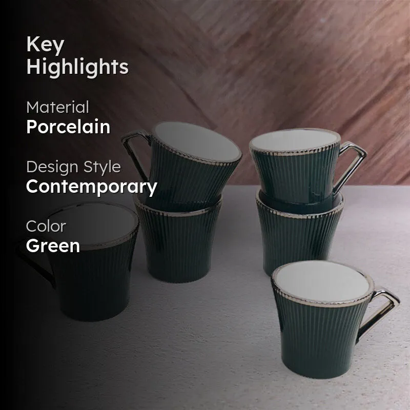 Thira Porcelain Tea Cup (180 mL Each/Green) - Set of Six media 2