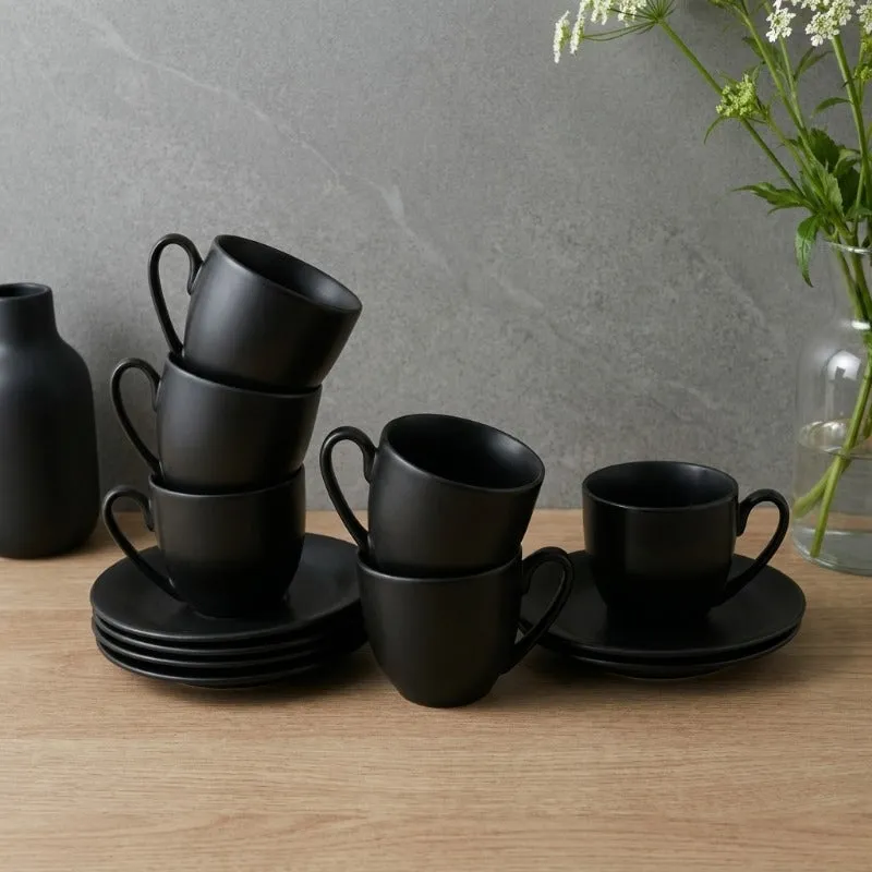 CozySip Porcelain Cup & Saucer (Black/200 mL Each) - Set of Six - 1