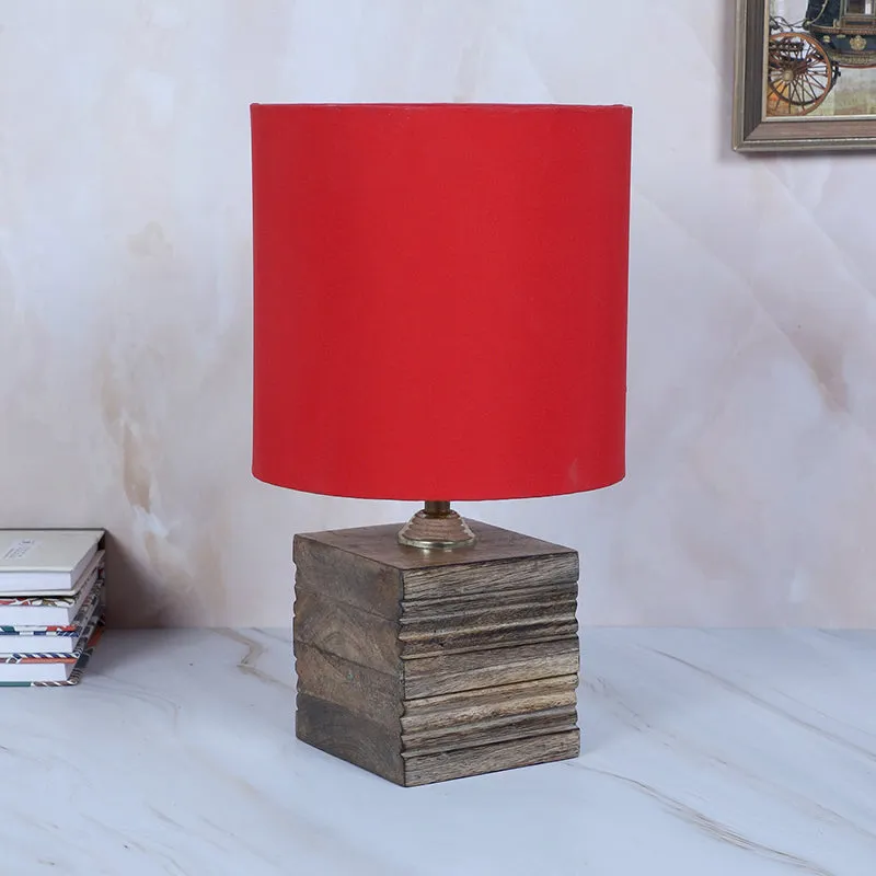 Bisara Cube Solid Mango Wood Table Lamp - Red, Brown media 3