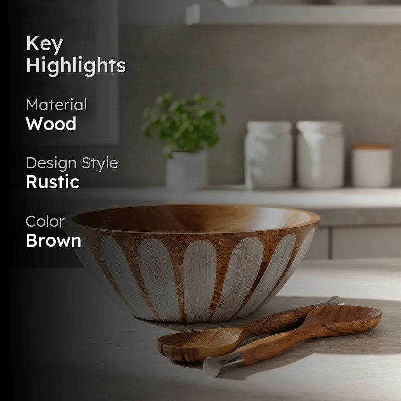 Rustic Distress Wood Salad Bowl with Serving Spoons (1750 mL) - Three Piece Set media 2