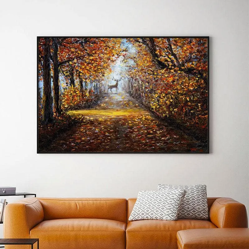 Deer In The Park Canvas Wall Painting - Black Frame media 1