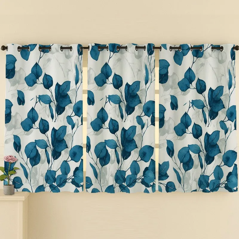 Garden Glow Cotton Curtains (blue,white) - Set Of Three media 4