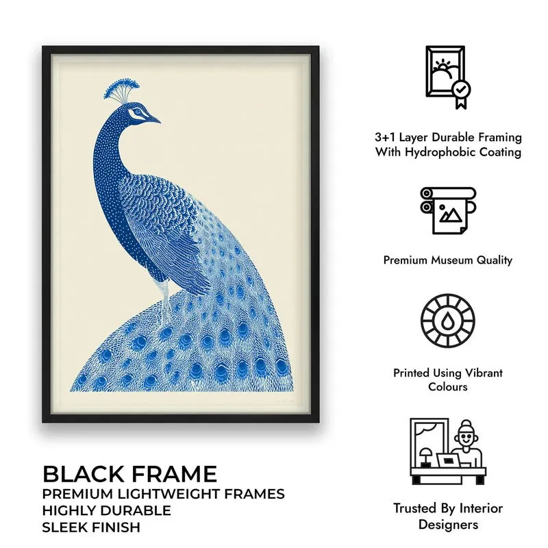 Royal Blue Peacock Canvas Wall Painting With Black Frame media 12