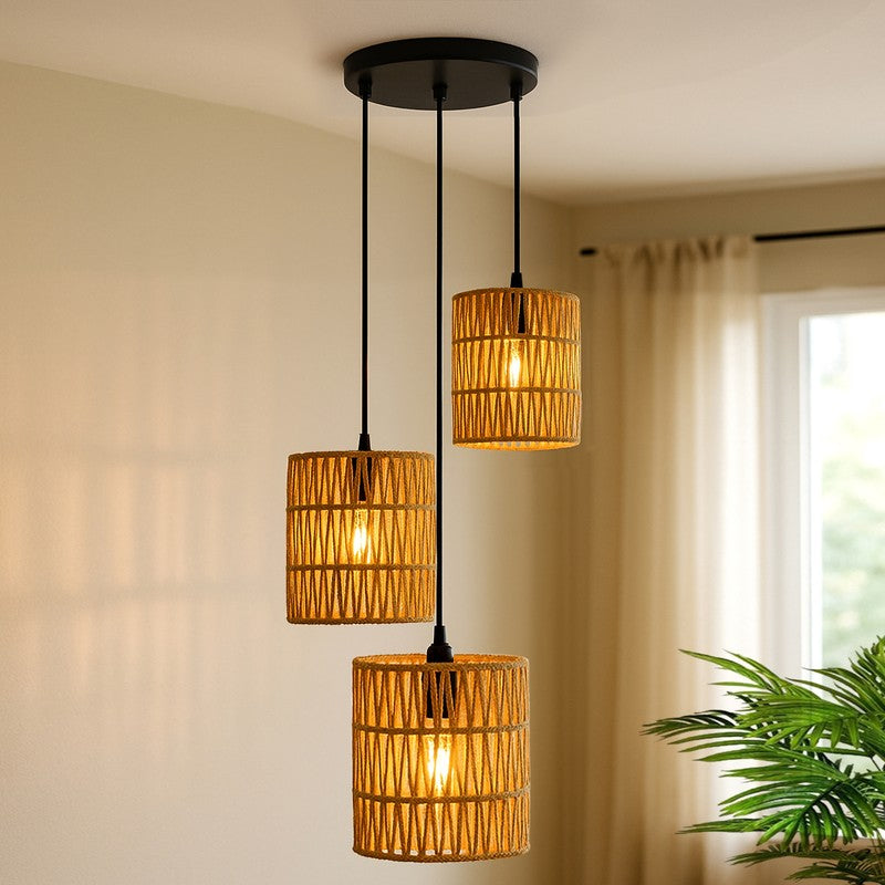 Lucentra Elegant Raffia Ceiling Lamp - Beige & Black