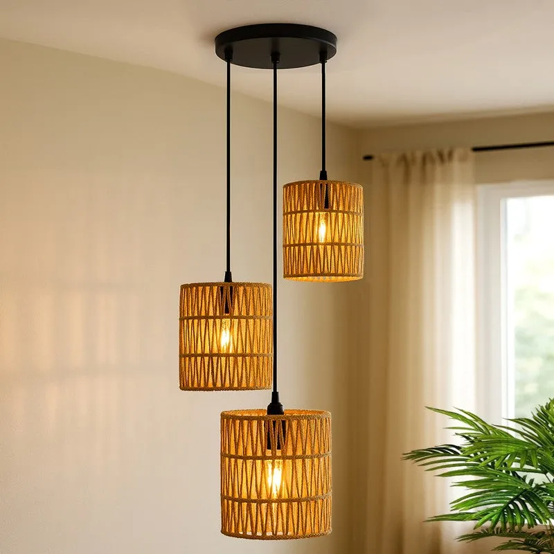 Lucentra Elegant Raffia Ceiling Lamp - Beige & Black media 1