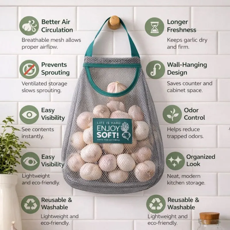 Eco-Friendly Green Mesh Kitchen Storage Bag media 5