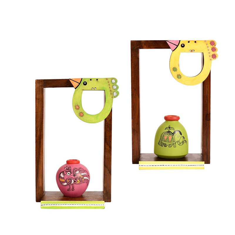 Gayana Terracotta & Wood Wall Shelve With Pot - Four Piece Set media 5