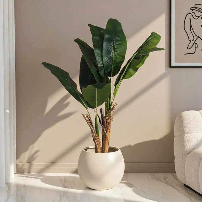 Faux Lush Banana Plant With Black Plastic Pot - 3.6 Feet media 1