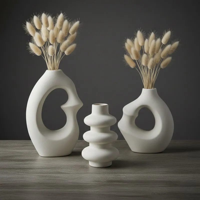 Stackra Totem Stacked Ceramic Vase (Ivory) - Set Of Three media 6