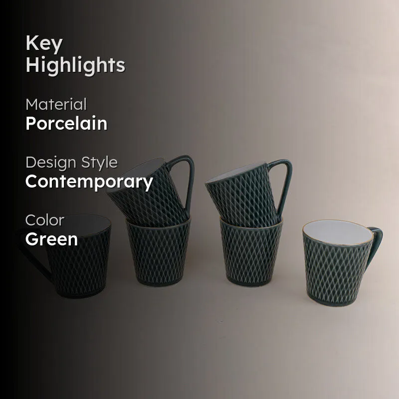 Bruna Porcelain Tea Cup (180 mL Each)/Green)- Set of Six media 2