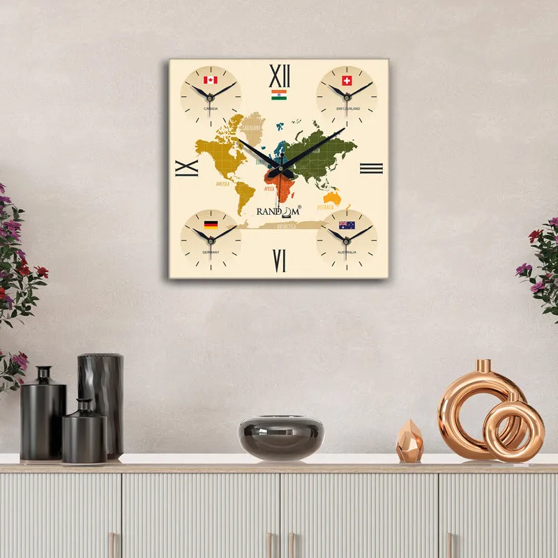 World Time Zone Wall Clock - Beige media 1