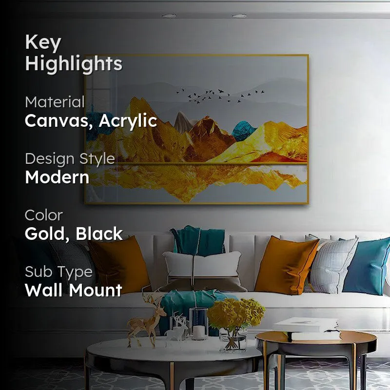 Sunkissed Peaks Modern Canvas Wall Art With Frame - Gold media 2