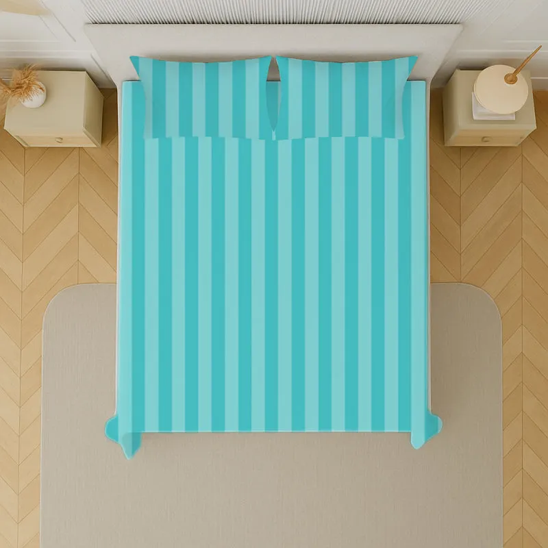 Elegance Striped Cotton Bedsheet (Blue) - 210 TC media 5