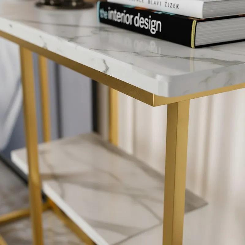 Sophisticated Metal Console Table with Marble Top - Small media 3