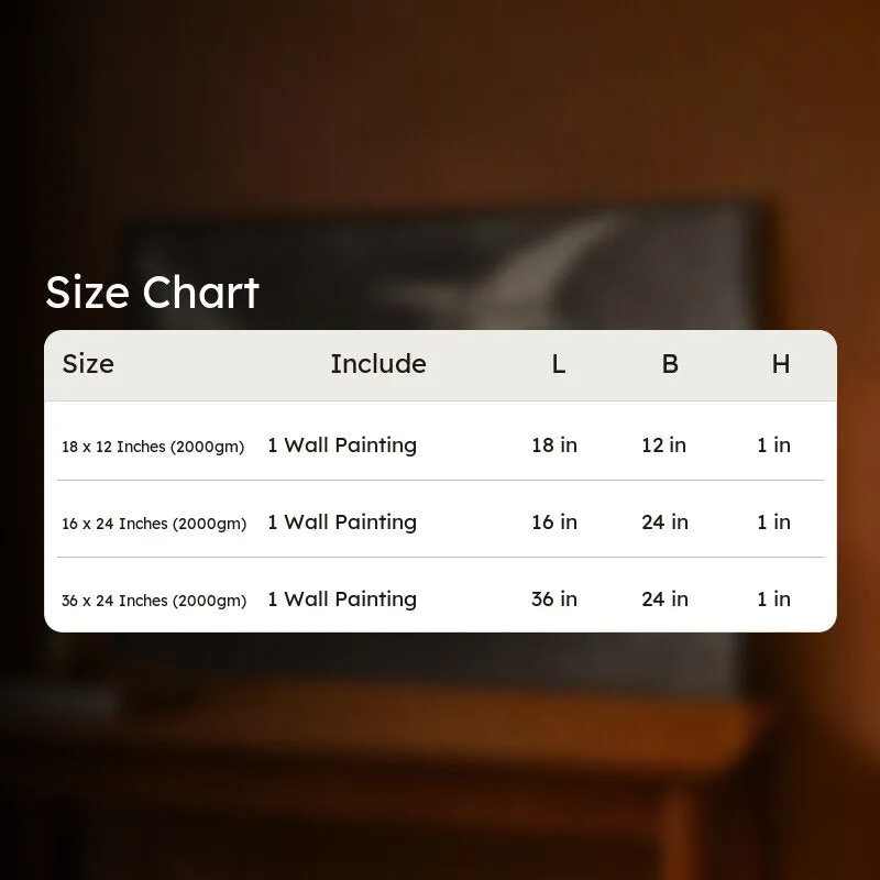 Size chart graphic shown over a blurred wall painting background