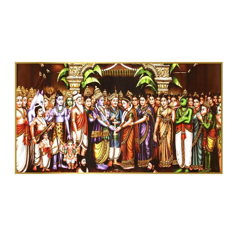 Sita-Rama Swayamvaram Spiritual Canvas Wall Painting With Frame - Gold media 3