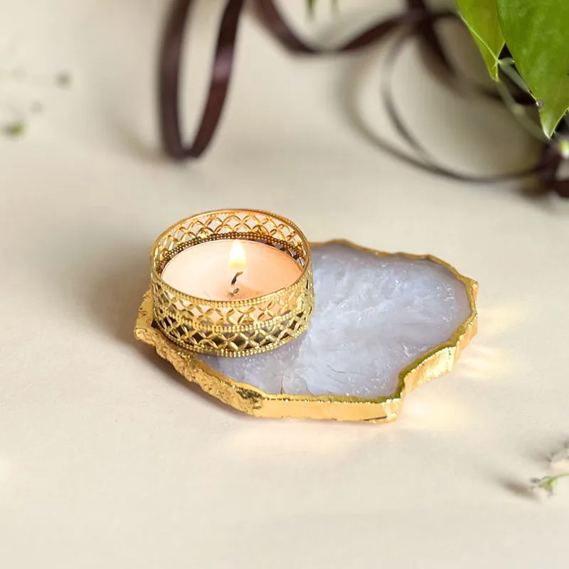 Niema Handcrafted Agate Tealight Candle Holder - White media 3