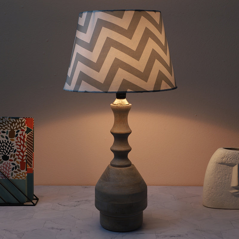 Chevron Light Glyph Printed Mango Wood Table Lamp - Grey, White