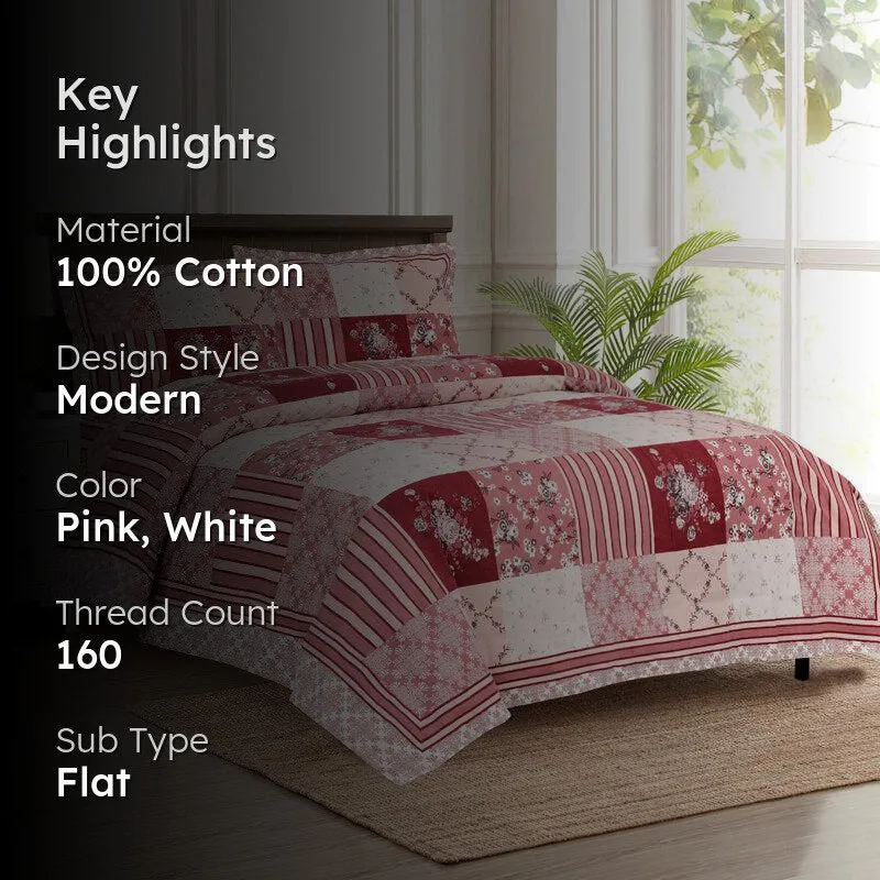 Moorah Cotton Bedsheet (Pink,White) - 160 TC media 2