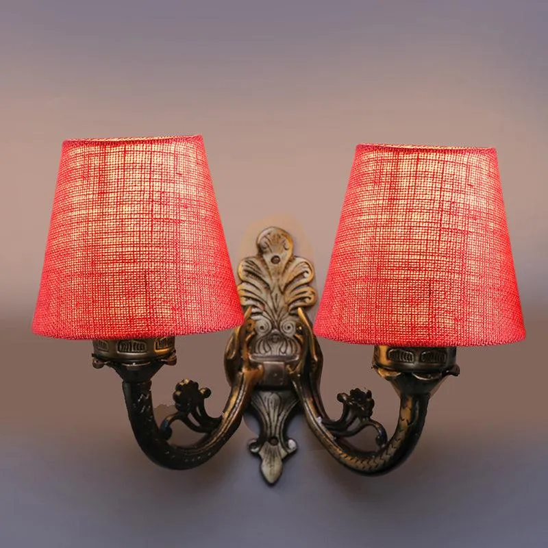 Vintage Duo Fabric & Metal Wall Lamp - Red media 3