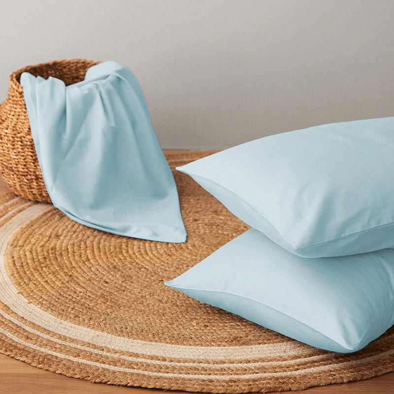Maison Solid Cotton Bedsheet (Pale Blue) - 400 TC media 9