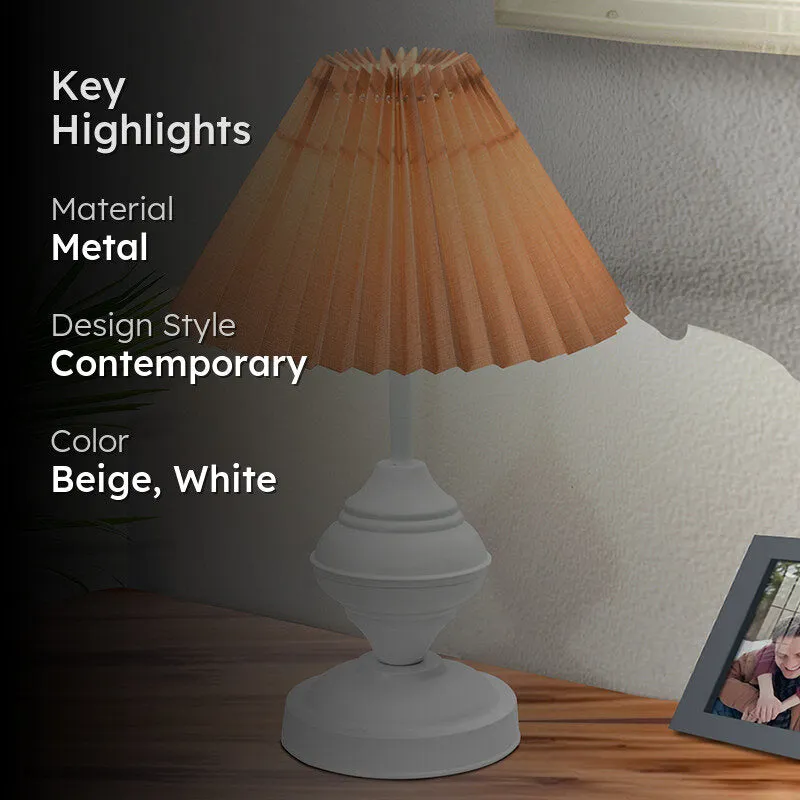 French Pleat Orbin Metal Table Lamp - Beige,White media 2