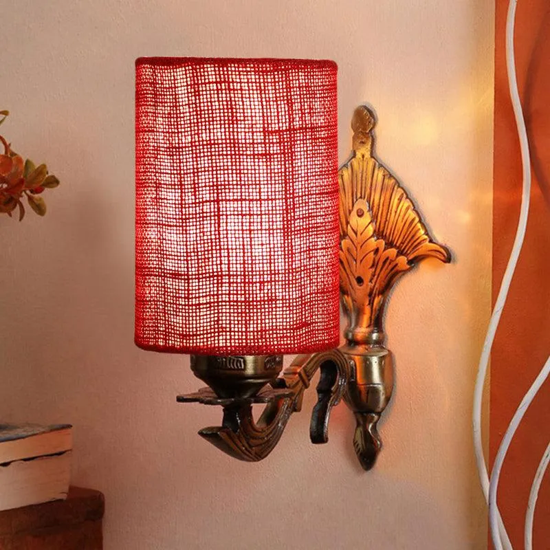 Magda Masique Cylindrical Fabric & Metal Wall Lamp - Maroon media 1
