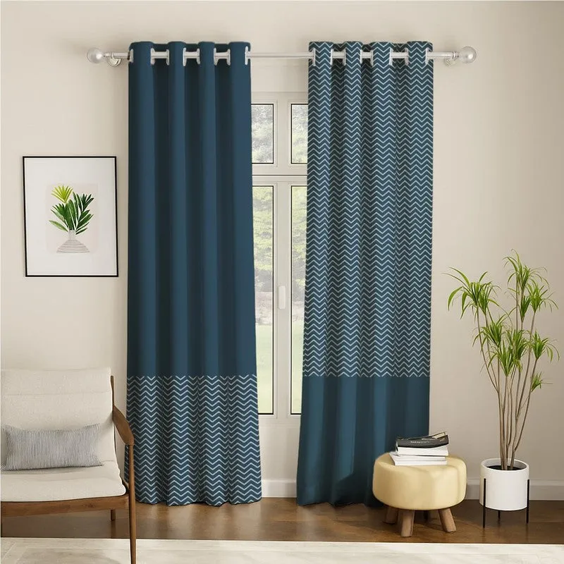 Urban Space Patterned Blue Cotton Curtains - Set Of Two media 3