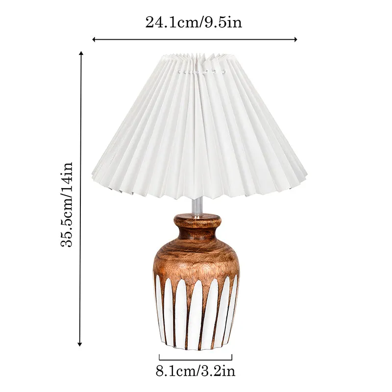 French Pleat Urn Wooden Table Lamp - White,Brown,White media 5