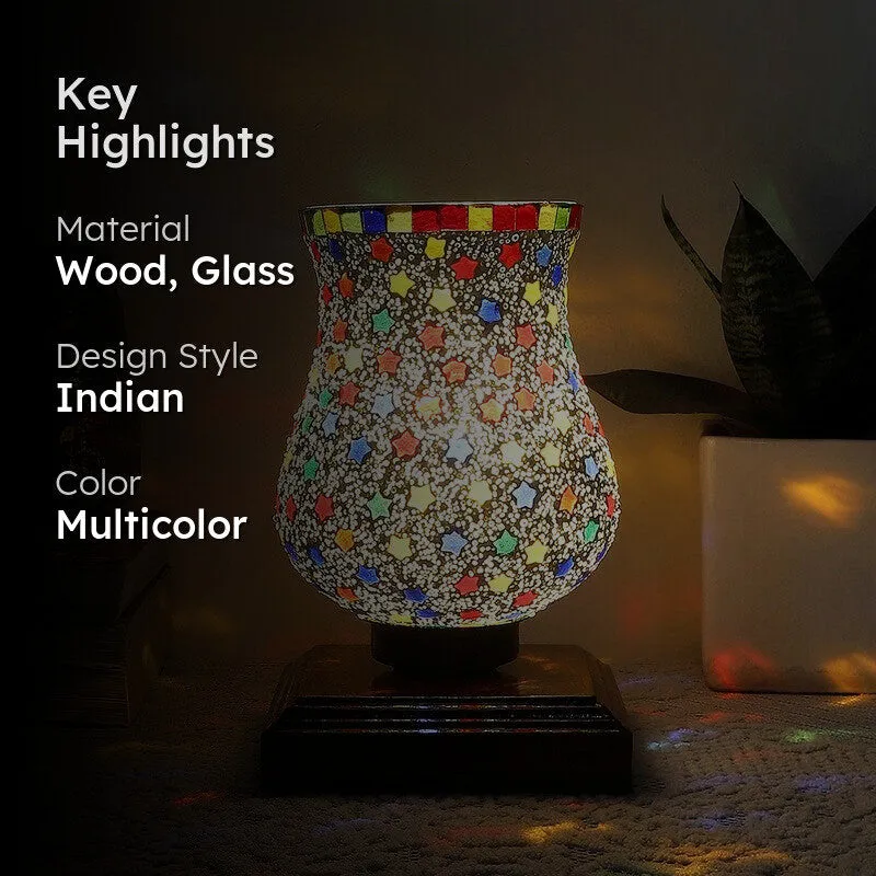 Spektrum Mosaic Glass Table Lamp With Wooden Base - Multicolor media 2
