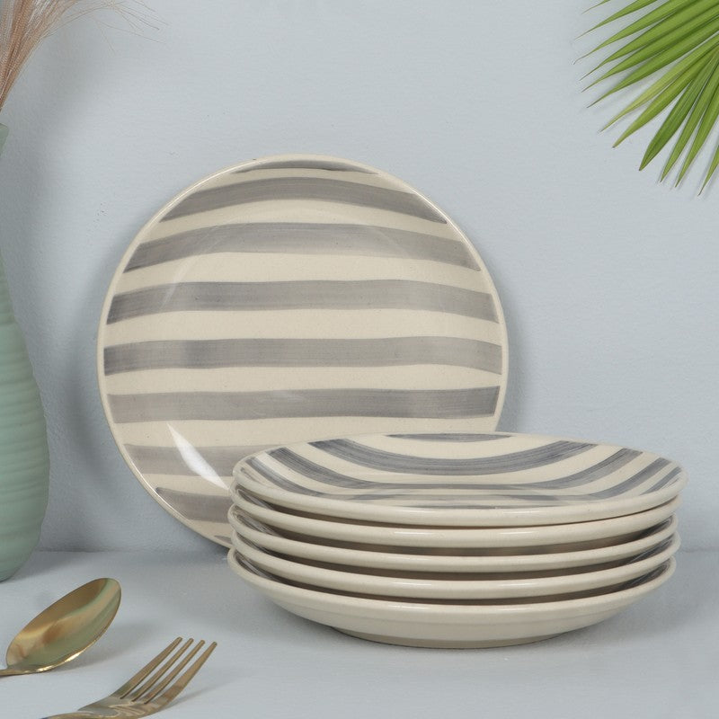 Ceramic Quarter Plate (Grey,White) - Set Of Six