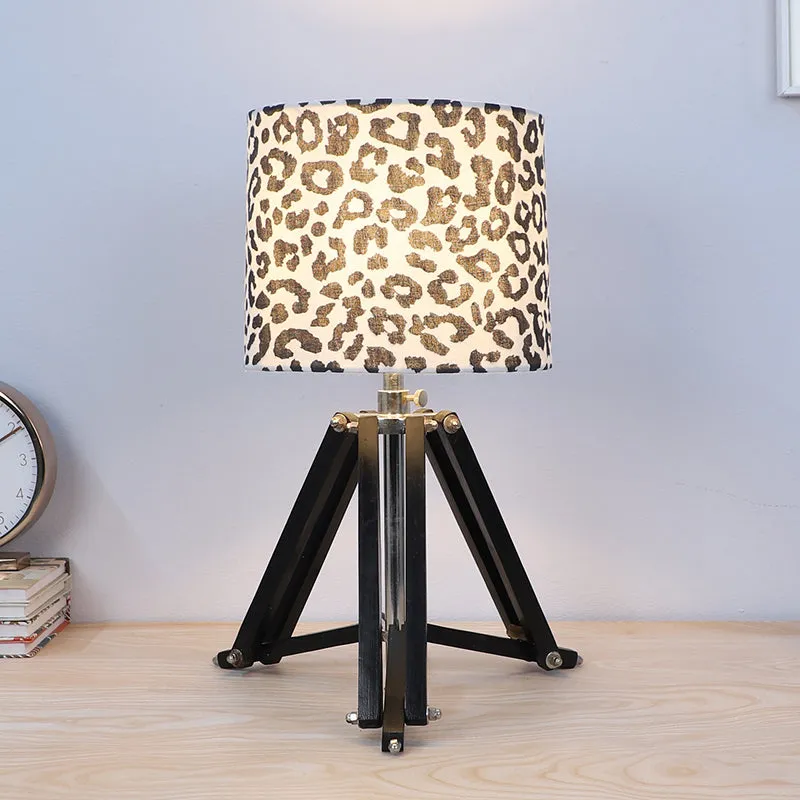 Leopard Hide Printed Tripod Mango Wood Table Lamp - Black,White media 2