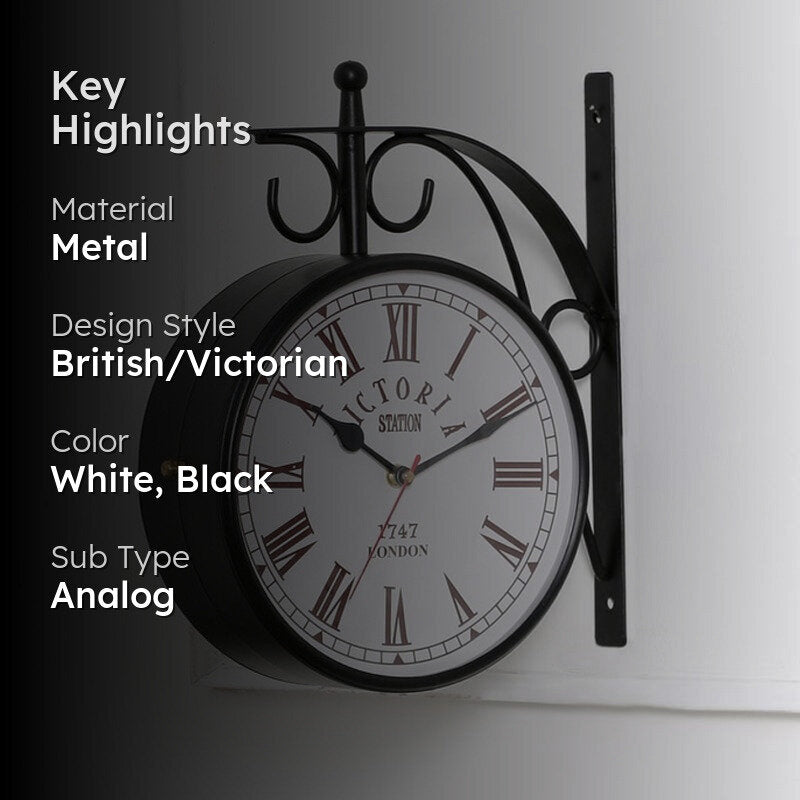 Forma Double Sided Roman Numeral Station Clock - Black & White media 2