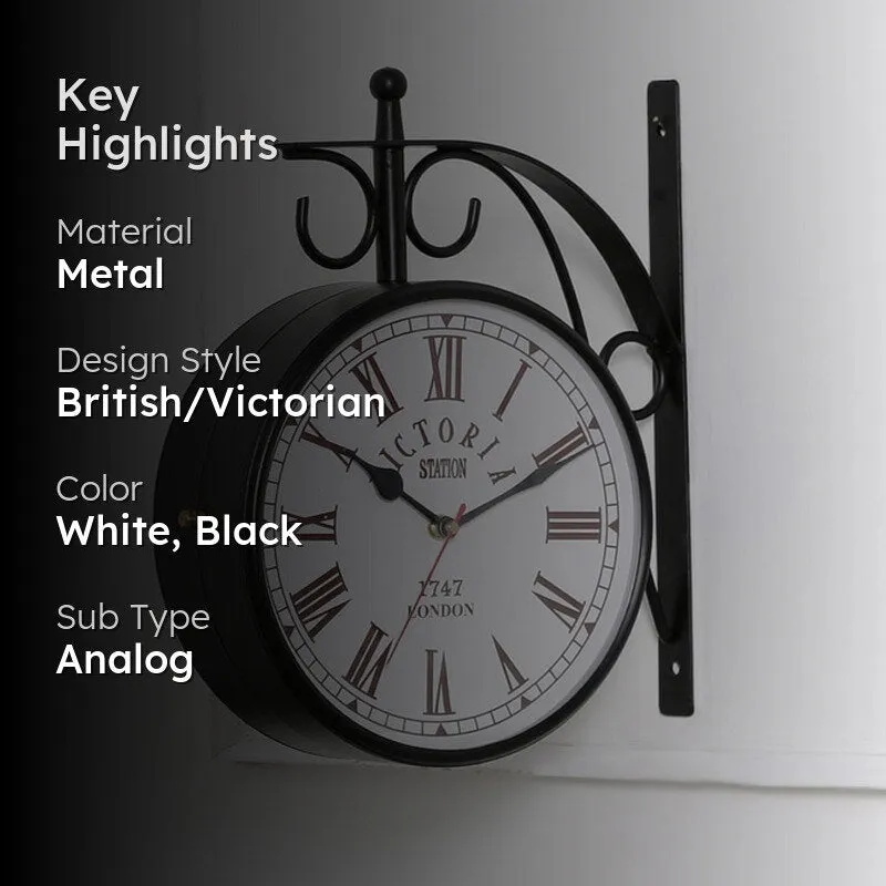 Forma Double Sided Roman Numeral Station Clock - Black & White media 2