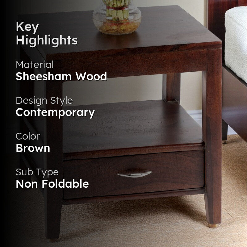 Vverix Sheesham Wooden Side & Bedside Table - Dark Brown media 2