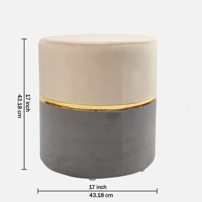 Dualtone Solid Velvet Pouffe - Beige & Grey media 6