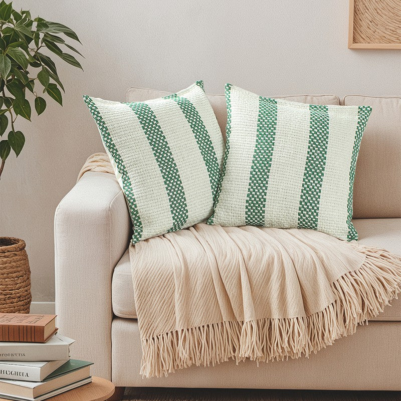 Mysera Charm Cushion Cover (Green,White) - Set Of Two