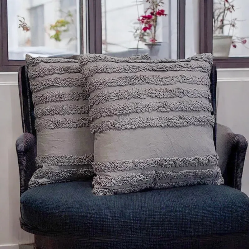 Thea Stripe Tufted Cushion Cover (Dark Grey) - Set Of Two media 3