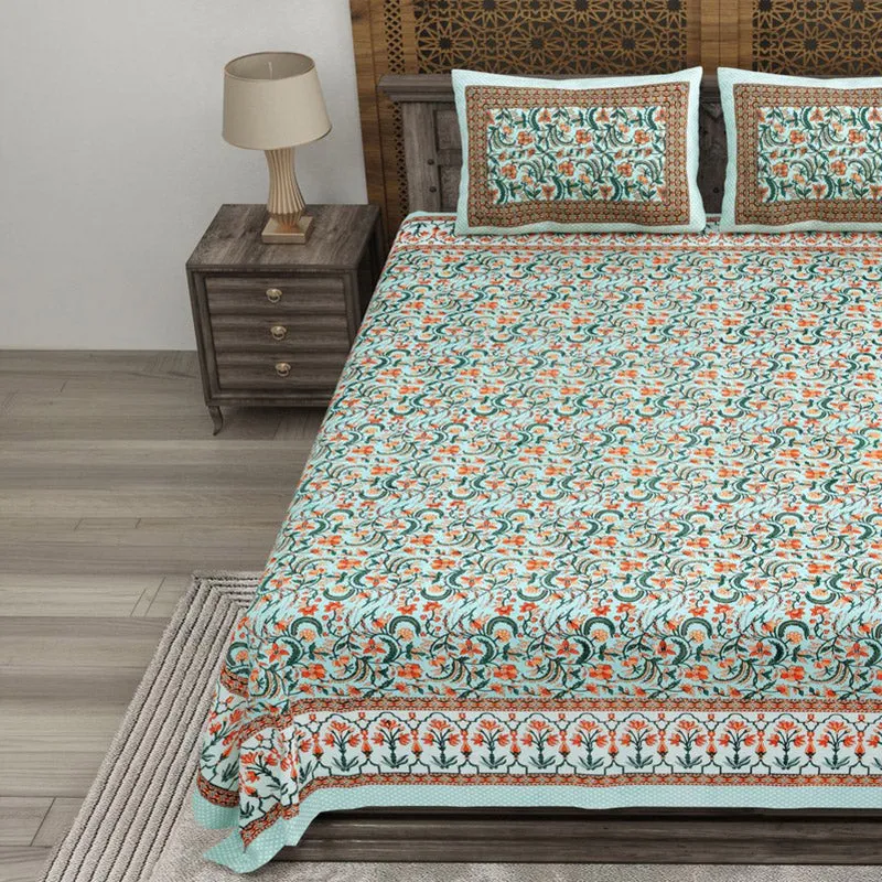 Formio Cotton Bedsheet (Blue,Orange) - 240 TC media 3