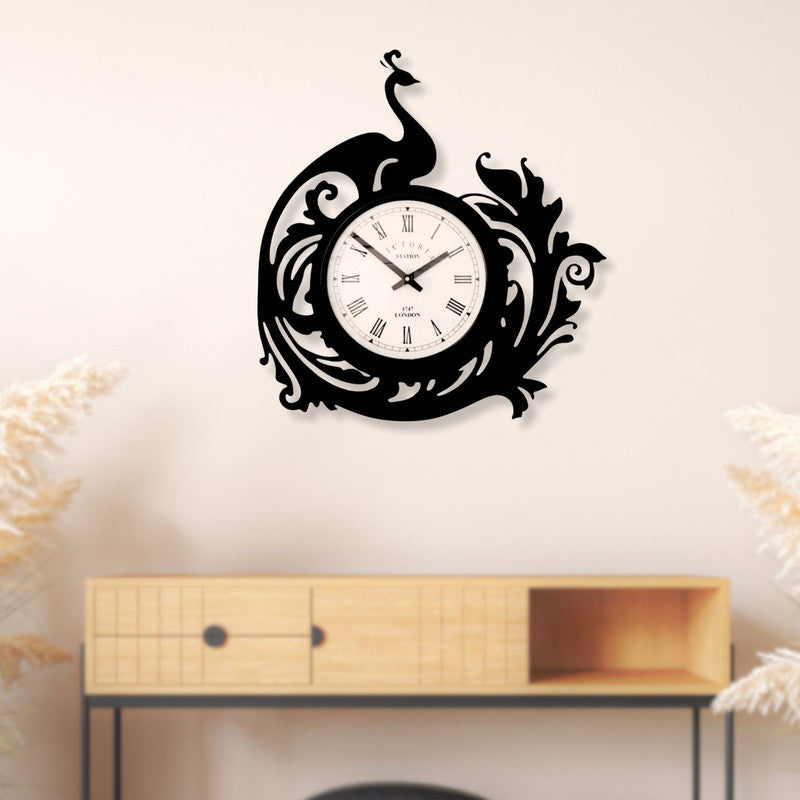 Peacock Steel Analog Wall Clock - Black media 3