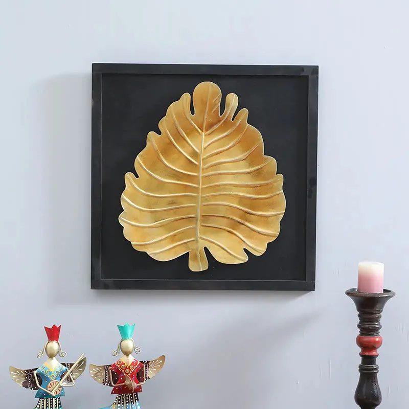 Solitary Leaf Iron Wall Accent With Wooden Frame media 1