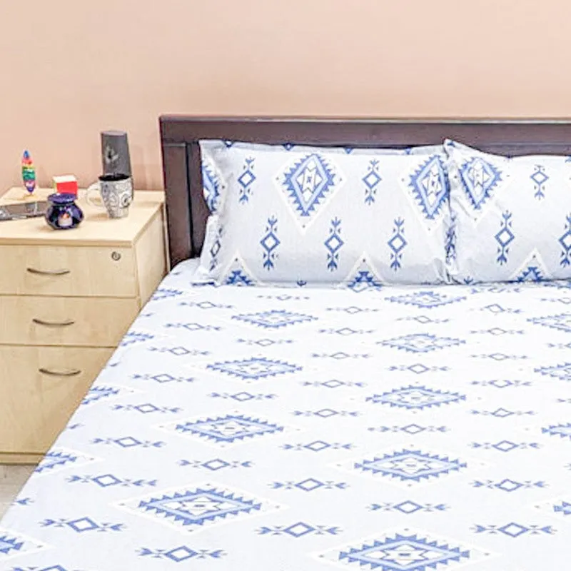 Lisha Ethnic Cotton Bedsheet (Blue) - 144 TC media 4