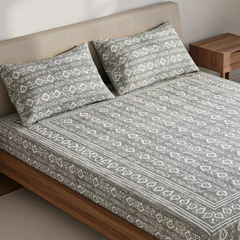 Keira Ethnic Cotton Bedsheet (Grey) - 180 TC media 3