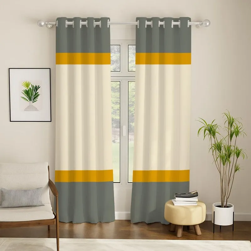 Urban Space Dual Tone Multicolor Cotton Curtains - Set Of Two media 3