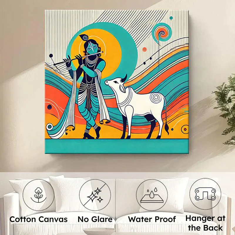 Sacred Krishna And Cow Wall Painting media 6