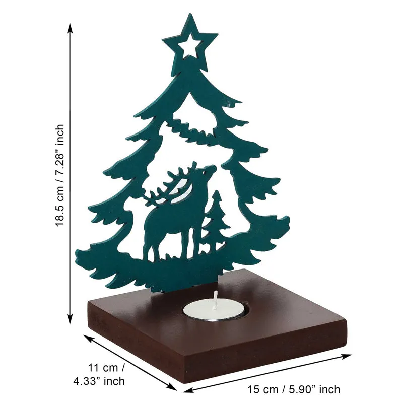 Starlit Sleigh Wood Christmas Tea Light Holder - Green media 8